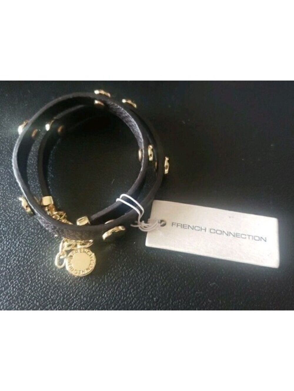French Connection Faux Leather double Wrap Bracelet Brown Gold Tone NWT